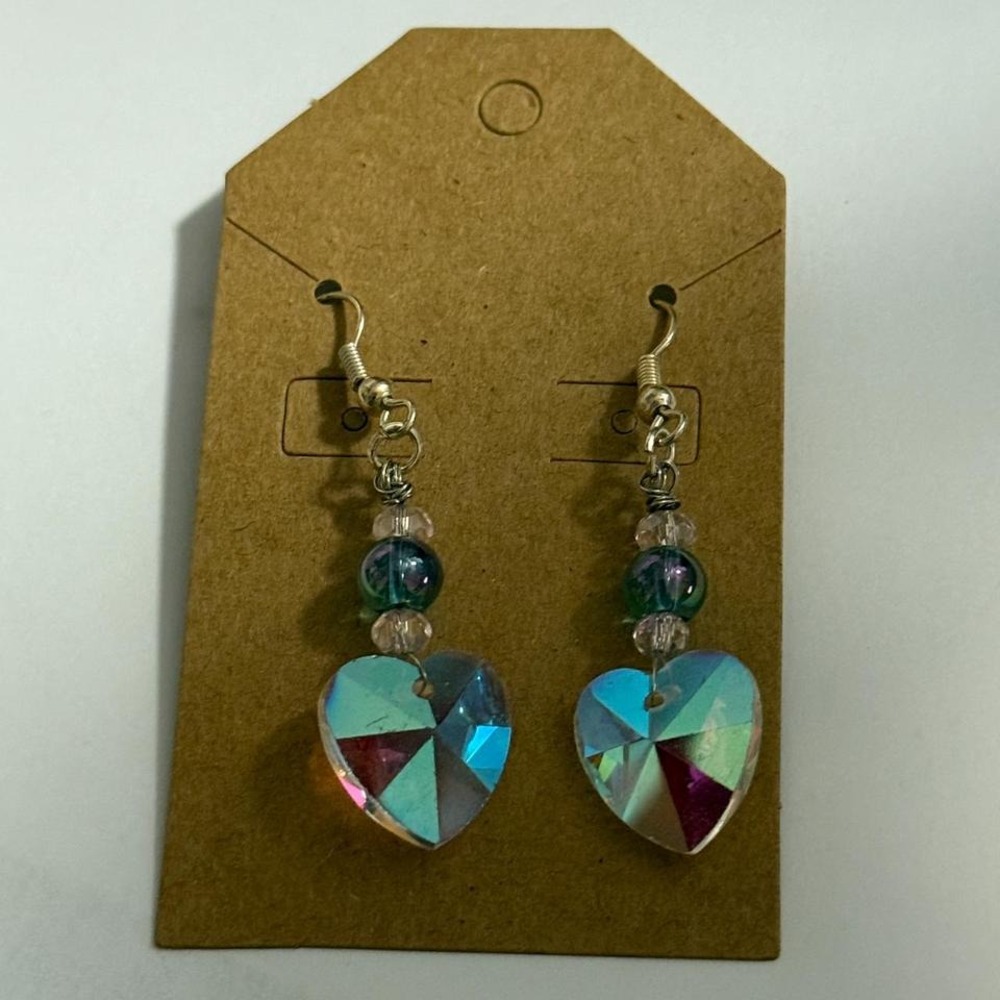 New handmade iridescent heart‎ pierced earrings